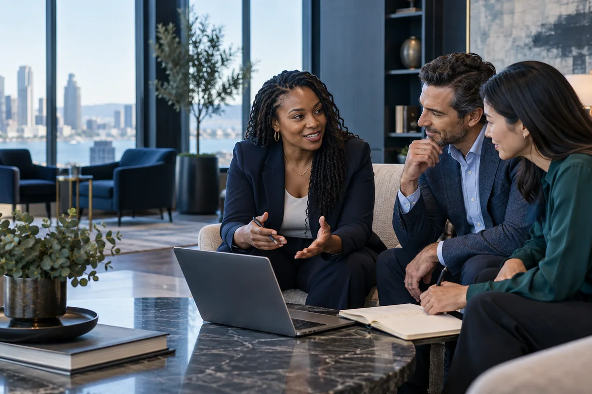 A consultant and client leaders planning their next steps